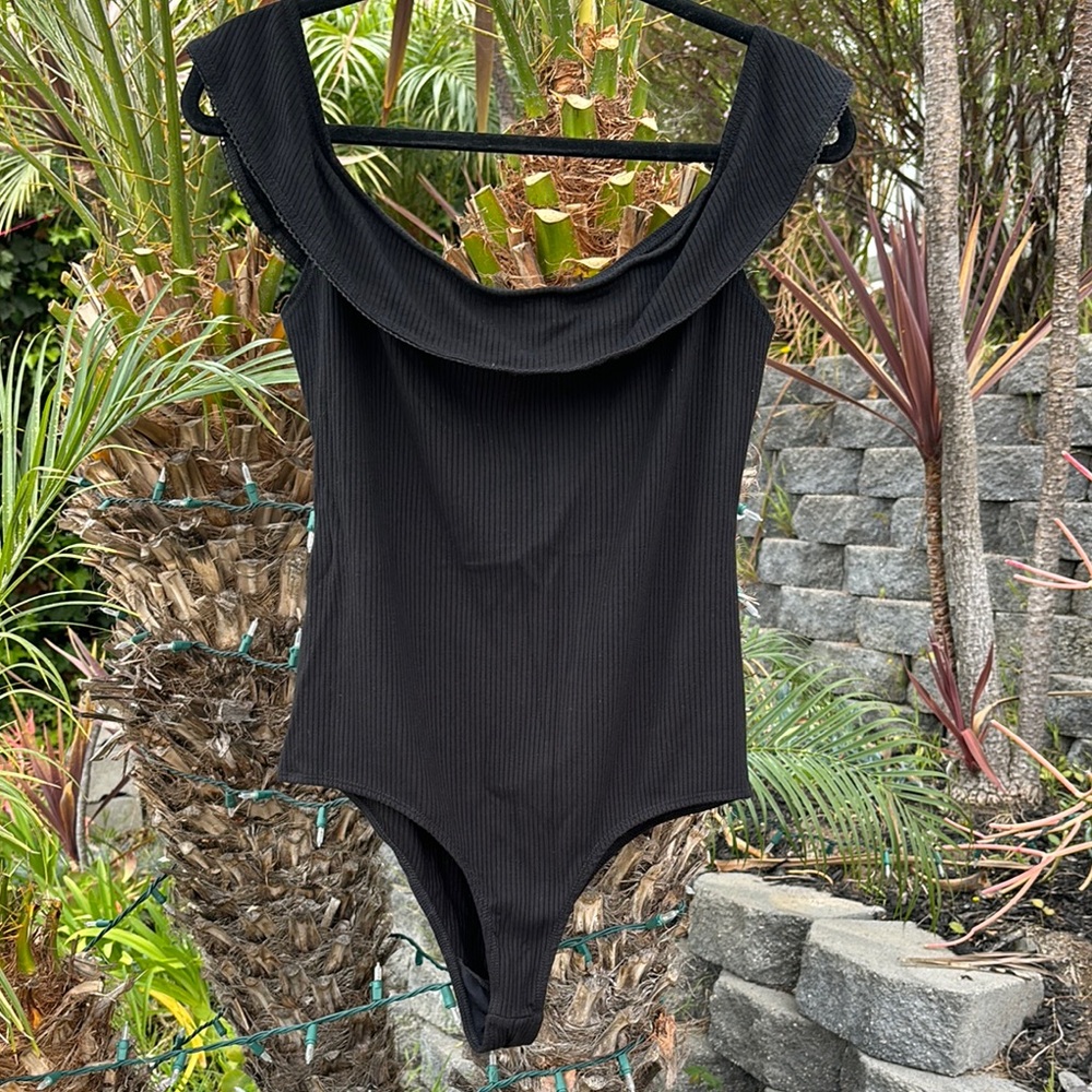 Reformation Black Ribbed Bodysuit